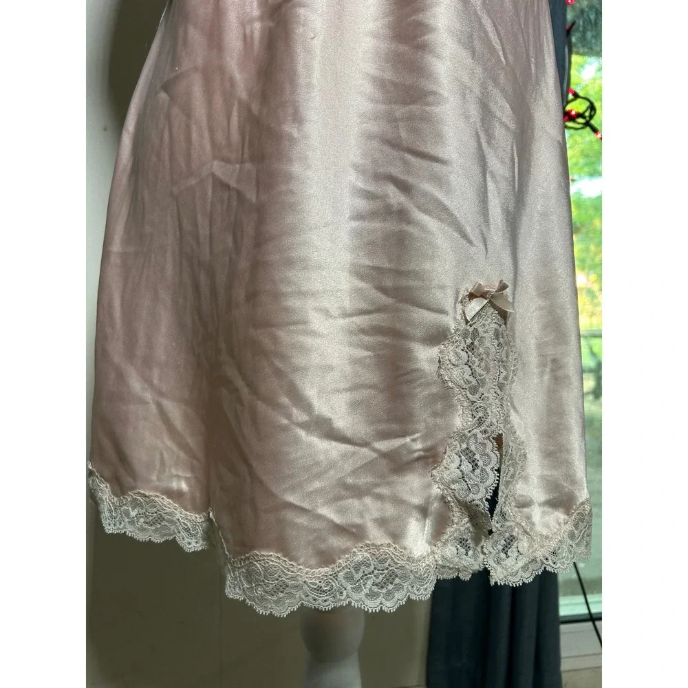 Victorias Secret Satin Lace Trim Slip Dress Pink Mini Chemise M Coquette Bridal